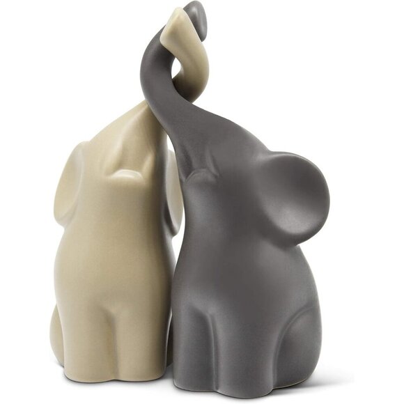 Other - Loving Pair of Elephants in Beige & Grey Modern Ceramic Sculpture Figurine